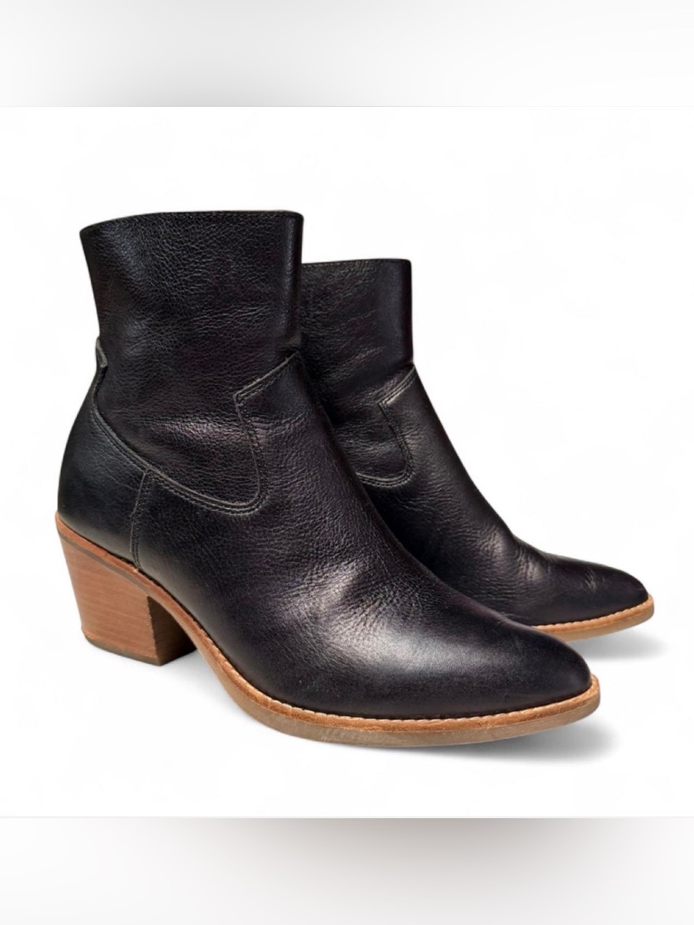 Women's Soft Black Leather Ankle Boots with Block Heel
